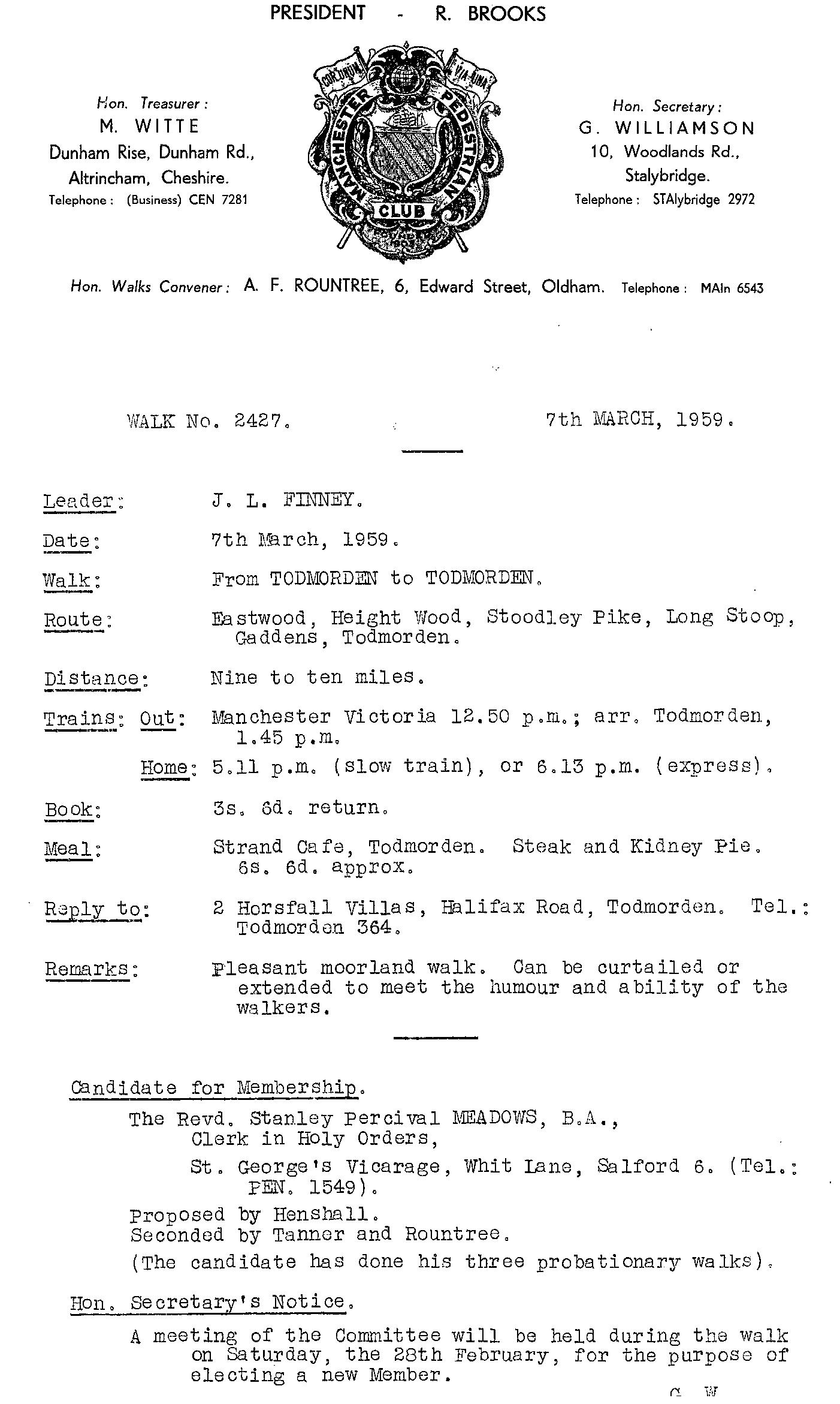 MPC walk leaflet for 7 March 1959